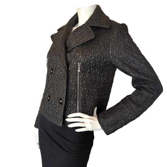 Black Quilted Double Breasted Fall Jacket - Picture 5 of 16